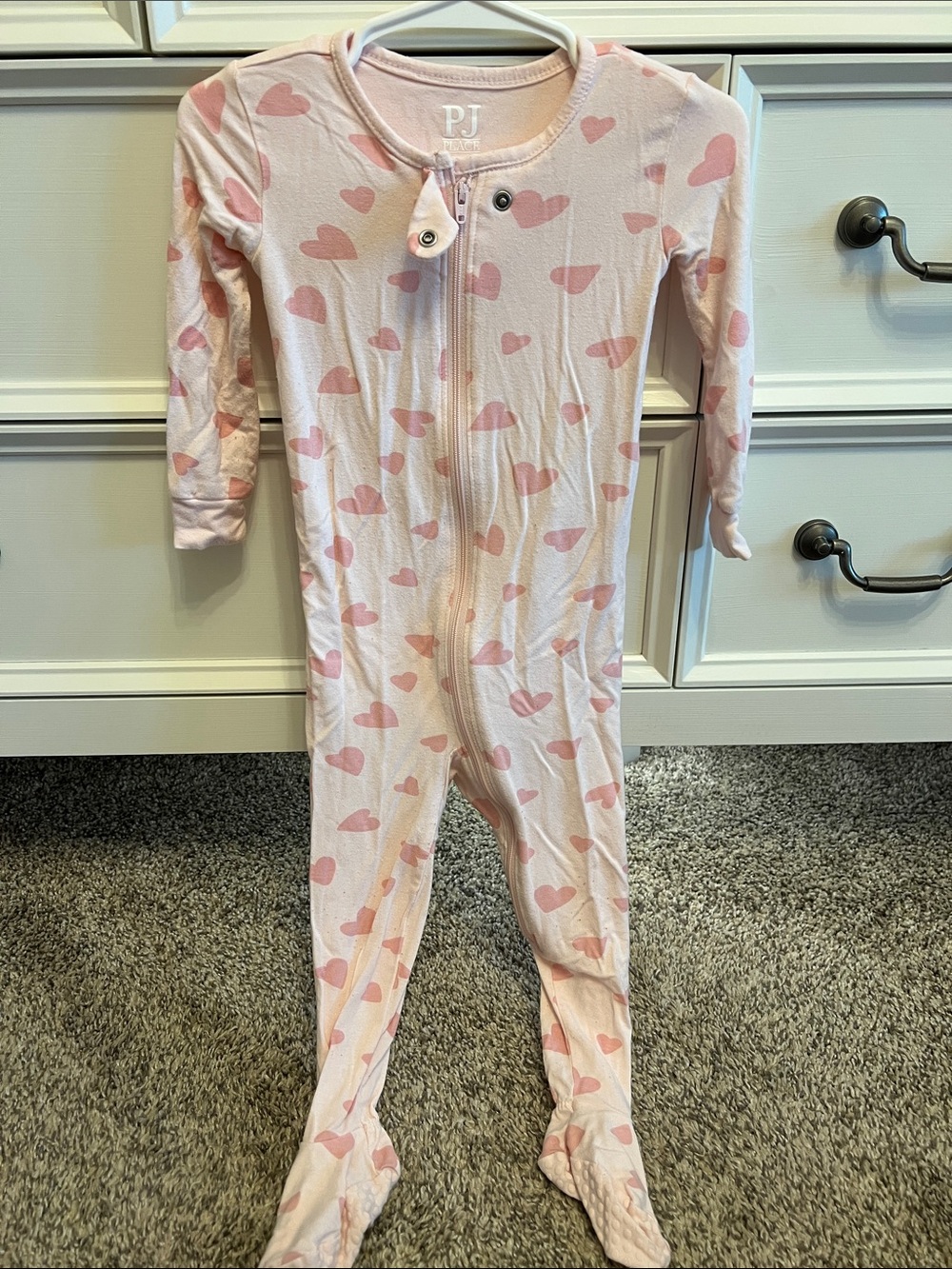 Pink Heart Print Footed One-Piece for Kids